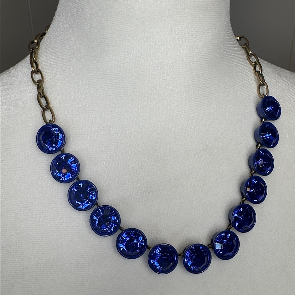 Vintage J. Crew Cobalt Blue Brûlée Faceted Bezel Set Collar Rhinestone Necklace - Picture 9 of 12